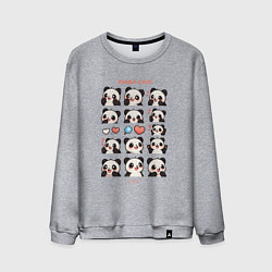 Свитшот хлопковый мужской Панда и сердечки, цвет: меланж