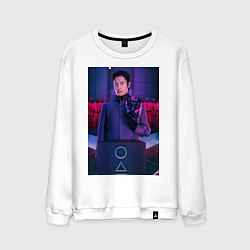 Свитшот хлопковый мужской Игра в кальмара ведущий с солдатами, цвет: белый