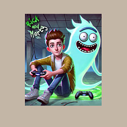 Свитшот хлопковый мужской Морти и призрак Рика Санчеса - нейроарт фантазия, цвет: миндальный — фото 2