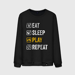 Свитшот хлопковый мужской Eat - sleep - play - repeat, цвет: черный