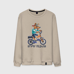 Свитшот хлопковый мужской Собака на велосипеде: кручу педали, цвет: миндальный