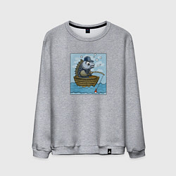 Свитшот хлопковый мужской Рыба ловит рыбу в лодке, цвет: меланж