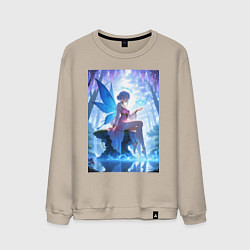 Свитшот хлопковый мужской Прекрасная фея посреди лесного пруда, цвет: миндальный