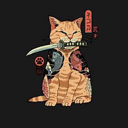 Свитшот хлопковый мужской Кот самурай Якудза, цвет: черный — фото 2