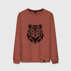 Свитшот хлопковый мужской Голова медведя с этническим орнаментом, цвет: кирпичный