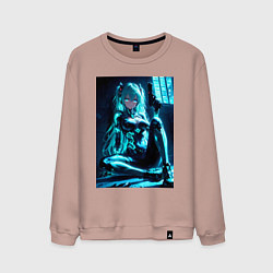 Свитшот хлопковый мужской Девушка киборг в стиле Cyberpunk, цвет: пыльно-розовый