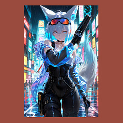 Свитшот хлопковый мужской Лиса наемник в стиле Cyberpunk, цвет: кирпичный — фото 2