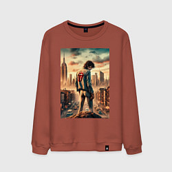 Свитшот хлопковый мужской Mick Jagger is the world legend, цвет: кирпичный