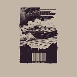 Свитшот хлопковый мужской Ретро постер с спорткаром, цвет: миндальный — фото 2