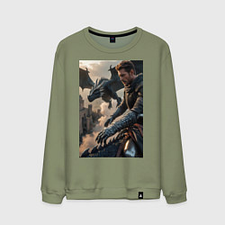 Свитшот хлопковый мужской Рыцарь летит на драконе, цвет: авокадо
