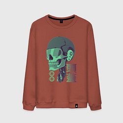 Свитшот хлопковый мужской Скелет киборг в стиле VHS, цвет: кирпичный