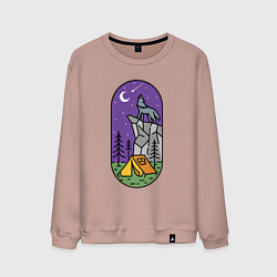 Свитшот хлопковый мужской Волк и турист, цвет: пыльно-розовый