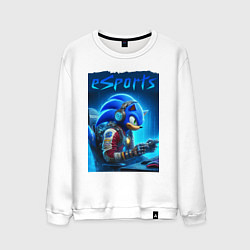 Свитшот хлопковый мужской Hedgehog Sonic is esports player - neon glow, цвет: белый