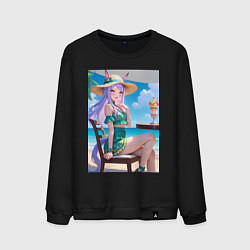 Свитшот хлопковый мужской Девушка-пони кушает мороженое, цвет: черный