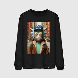 Свитшот хлопковый мужской Рик Санчес в Нью-Йорке - нейроарт, цвет: черный