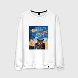 Свитшот хлопковый мужской Ярко синее граффити с медведем, цвет: белый