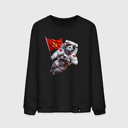 Свитшот хлопковый мужской Далматинец космонавт с красным флагом СССР, цвет: черный