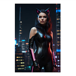 Свитшот хлопковый мужской Девушка с кошачьими ушами стоит на фоне небоскребо, цвет: белый — фото 2