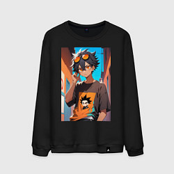 Свитшот хлопковый мужской Мальчик в солнечных очках, цвет: черный