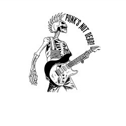 Свитшот хлопковый мужской Skeleton guitarist - punks not dead motto, цвет: белый — фото 2