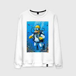 Свитшот хлопковый мужской Homer diving - ai art fantasy, цвет: белый