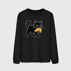 Свитшот хлопковый мужской Котик и парик Трампа, цвет: черный