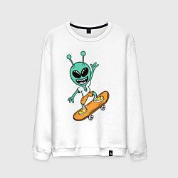 Свитшот хлопковый мужской Инопланетянин на скейтборде, цвет: белый