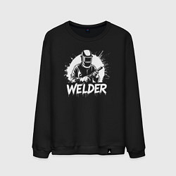 Свитшот хлопковый мужской Сварщик с аппаратом, цвет: черный
