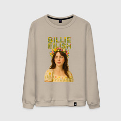 Свитшот хлопковый мужской Билли Айлиш с венком цветов на голове, цвет: миндальный
