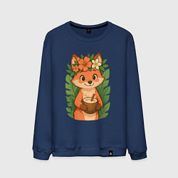 Свитшот хлопковый мужской Тропическая лисичка, цвет: тёмно-синий
