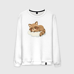 Свитшот хлопковый мужской Милый енот на облачке, цвет: белый