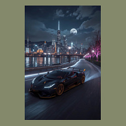 Свитшот хлопковый мужской Черный суперкар едет к мегаполису, цвет: авокадо — фото 2