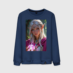 Свитшот хлопковый мужской Прекрасная эльфийка с магической сферой, цвет: тёмно-синий