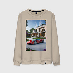 Мужской свитшот Красный суперкар у дома