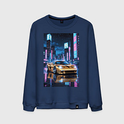 Мужской свитшот Суперкар едет среди небоскребов