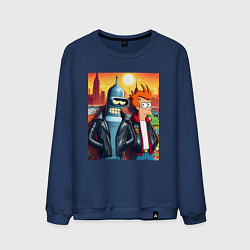 Свитшот хлопковый мужской Фрай и Бендер жители Нью-Йорка, цвет: тёмно-синий