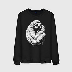 Свитшот хлопковый мужской Ленивец белой краской, цвет: черный