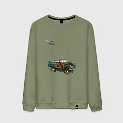 Свитшот хлопковый мужской Летающий автомобиль, ретроутуризм, цвет: авокадо