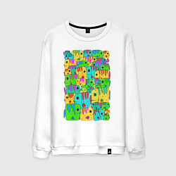 Свитшот хлопковый мужской Яркие тропические рыбки, цвет: белый