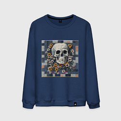 Свитшот хлопковый мужской Череп в цветах мозаика, цвет: тёмно-синий