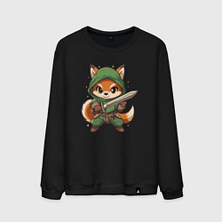 Свитшот хлопковый мужской Лисёнок с мечом, цвет: черный