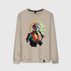 Свитшот хлопковый мужской Певица рок вампир с микрофоном, цвет: миндальный