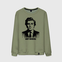 Свитшот хлопковый мужской Портрет Энди Уорхола в каплях краски, цвет: авокадо