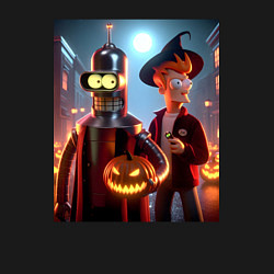 Свитшот хлопковый мужской Бендер и Фрай в шляпе - ночь на хэллоуин, цвет: черный — фото 2