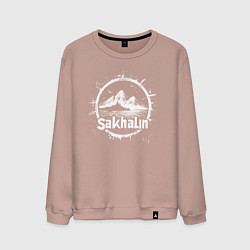 Свитшот хлопковый мужской Сахалин горы у воды, цвет: пыльно-розовый