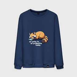 Свитшот хлопковый мужской Ленивый енот с телефоном, цвет: тёмно-синий
