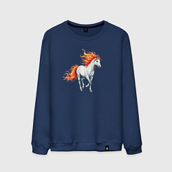 Свитшот хлопковый мужской Белая лошадь с огненной гривой, цвет: тёмно-синий