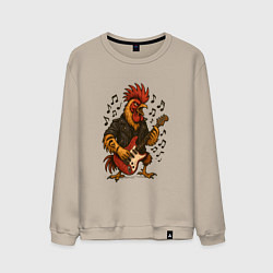 Свитшот хлопковый мужской Петух гитарист рокер, цвет: миндальный