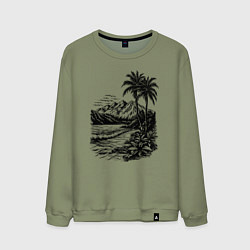 Мужской свитшот Тропический берег: горы, пальмы и море