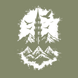 Свитшот хлопковый мужской Башня с орлами в горах, цвет: авокадо — фото 2